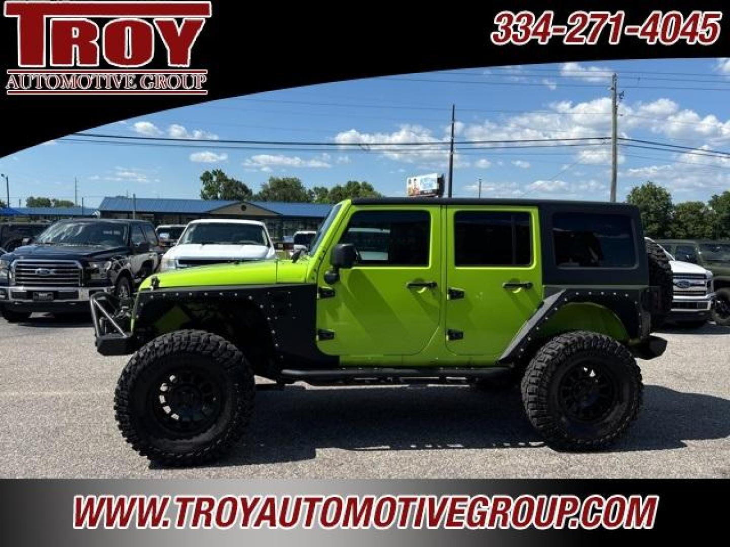 2013 Gecko Pearlcoat /Black Interior Jeep Wrangler Unlimited Sport S (1C4BJWDG1DL) with an 3.6L V6 24V VVT engine, Automatic transmission, located at 6812 Atlanta Hwy, Montgomery, AL, 36117, (334) 271-4045, 32.382118, -86.178673 - Custom Leather Interior!!<br>Full Size Matching Spare!! 37 Tire!!<br><br>Financing Available---Top Value for Trades.<br><br>Odometer is 10007 miles below market average! - Photo#0