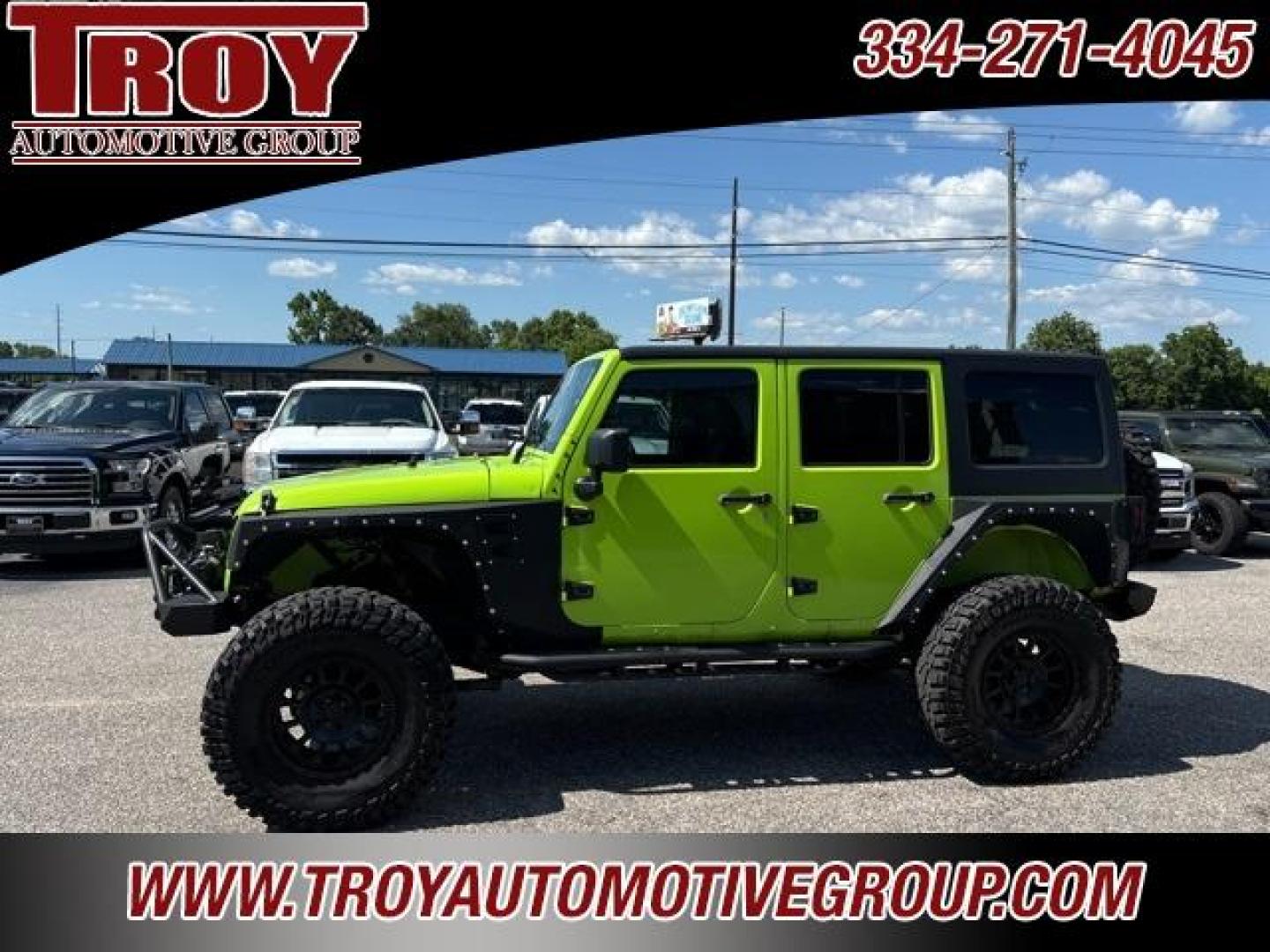 2013 Gecko Pearlcoat /Black Interior Jeep Wrangler Unlimited Sport S (1C4BJWDG1DL) with an 3.6L V6 24V VVT engine, Automatic transmission, located at 6812 Atlanta Hwy, Montgomery, AL, 36117, (334) 271-4045, 32.382118, -86.178673 - Custom Leather Interior!!<br>Full Size Matching Spare!! 37 Tire!!<br><br>Financing Available---Top Value for Trades.<br><br>Odometer is 10007 miles below market average! - Photo#1