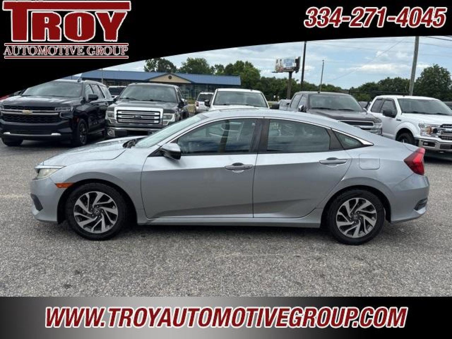 2016 Lunar Silver Metallic /Gray Honda Civic EX (19XFC2F78GE) with an 2.0L I4 DOHC 16V i-VTEC engine, CVT transmission, located at 6812 Atlanta Hwy, Montgomery, AL, 36117, (334) 271-4045, 32.382118, -86.178673 - Recent Arrival!<br>1-OWNER!!<br><br>Silver 2016 Honda Civic EX FWD 2.0L I4 DOHC 16V i-VTEC CVT<br><br>Financing Available---Top Value for Trades.<br><br>31/41 City/Highway MPG<br><br><br>Awards:<br> * 2016 IIHS Top Safety Pick+ (When equipped with honda sensing) * NACTOY 2016 North American Car o - Photo#0