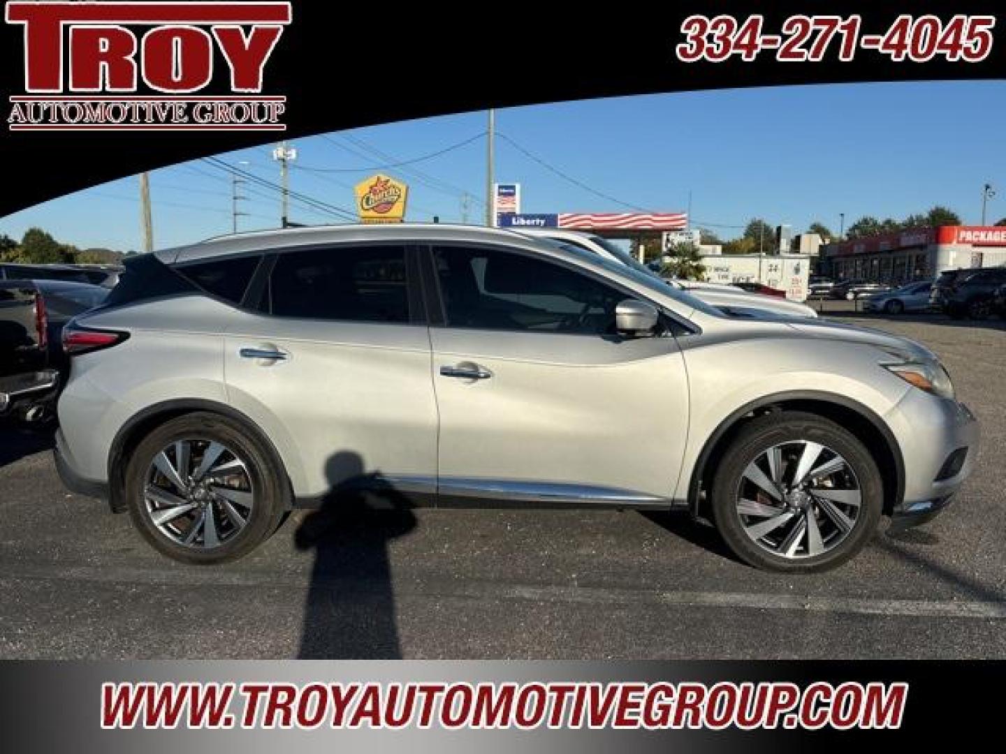 2015 Brilliant Silver Metallic /Black Nissan Murano Platinum (5N1AZ2MG9FN) with an 3.5L V6 DOHC engine, CVT transmission, located at 6812 Atlanta Hwy, Montgomery, AL, 36117, (334) 271-4045, 32.382118, -86.178673 - Navigation!!<br>Heated/Cooled Seats!!<br>2-Master Keys!! - Photo#0