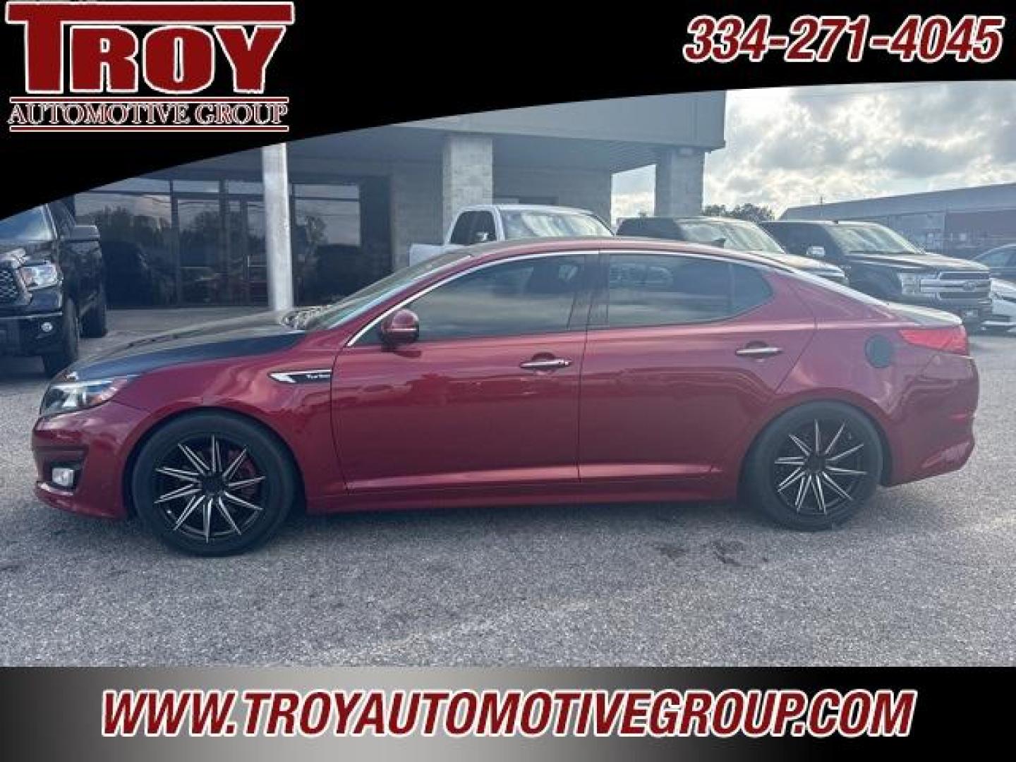 2015 Remington Red Metallic /Black Kia Optima SX (5XXGR4A62FG) with an 2.0L I4 DGI DOHC Turbocharged engine, Automatic transmission, located at 6812 Atlanta Hwy, Montgomery, AL, 36117, (334) 271-4045, 32.382118, -86.178673 - Recent Arrival!<br>Custom Exhaust!!<br>Cold Air Intake!!<br>Carbon Fiber Hood!!<br>Sunroof!! Leather!! Navigation!!<br><br><br>Remington Red Metallic 2015 Kia Optima SXL FWD Turbo 2.0L I4 DGI DOHC Turbocharged 6-Speed Automatic with Sportmatic<br><br>Financing Available---Top Value for Trades.<br><b - Photo#0