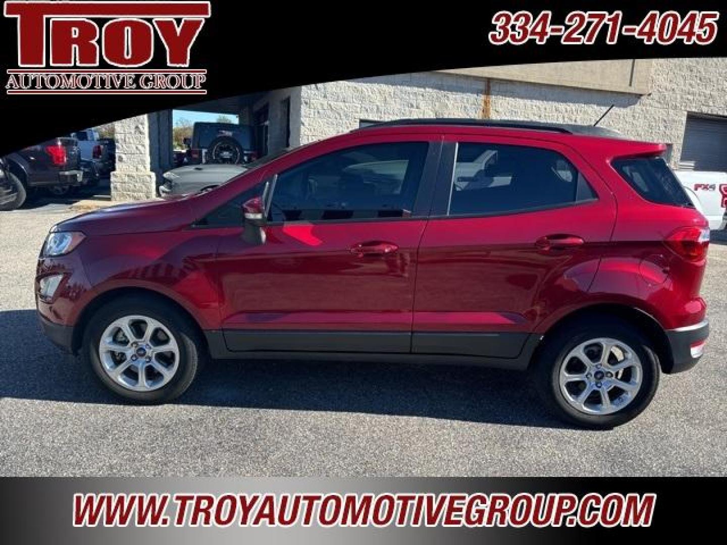 2019 Ruby Red /Medium Light Stone Ford EcoSport SE (MAJ3S2GE5KC) with an EcoBoost 1.0L I3 GTDi DOHC Turbocharged VCT engine, Automatic transmission, located at 6812 Atlanta Hwy, Montgomery, AL, 36117, (334) 271-4045, 32.382118, -86.178673 - Power Sunroof!!!<br>Heated Seats Ruby Red 2019 Ford EcoSport SE FWD EcoBoost 1.0L I3 GTDi DOHC Turbocharged VCT 6-Speed Automatic<br><br>Financing Available---Top Value for Trades.<br><br>Odometer is 21685 miles below market average! 27/29 City/Highway MPG - Photo#1