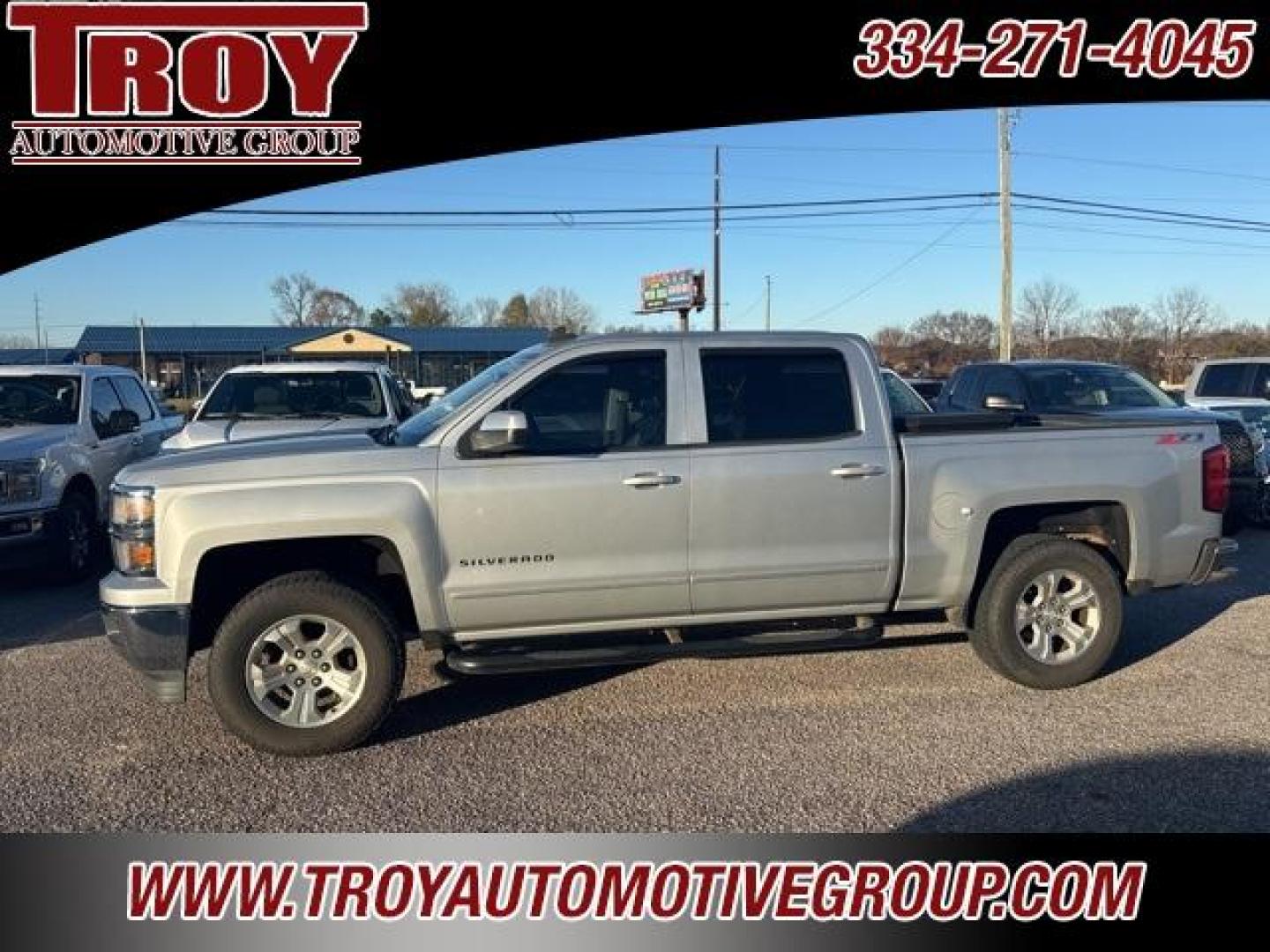 2015 Silver Ice Metallic /Black Chevrolet Silverado 1500 LT (3GCUKREC3FG) with an EcoTec3 5.3L V8 engine, Automatic transmission, located at 6812 Atlanta Hwy, Montgomery, AL, 36117, (334) 271-4045, 32.382118, -86.178673 - Heated Leather Seats!!<br>Power Driver Seat!!<br>Tow Package!!<br>Step Bars!!<br>Toolbox!! - Photo#1